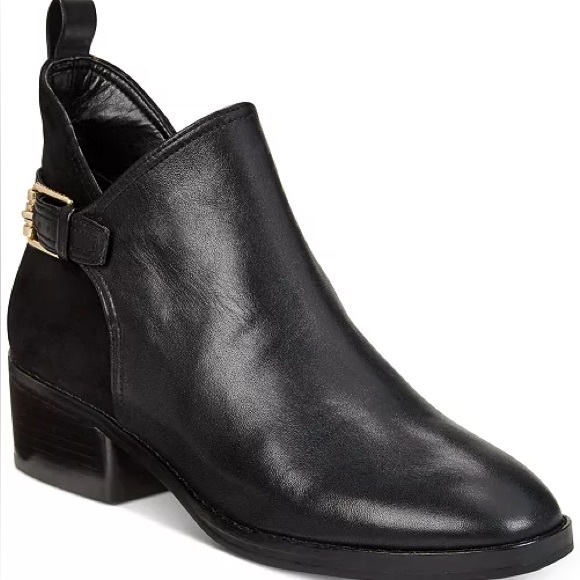 Cole Haan Shoes - Cole Haan Black Leather Ankle Boot with Gold Buckle Accent